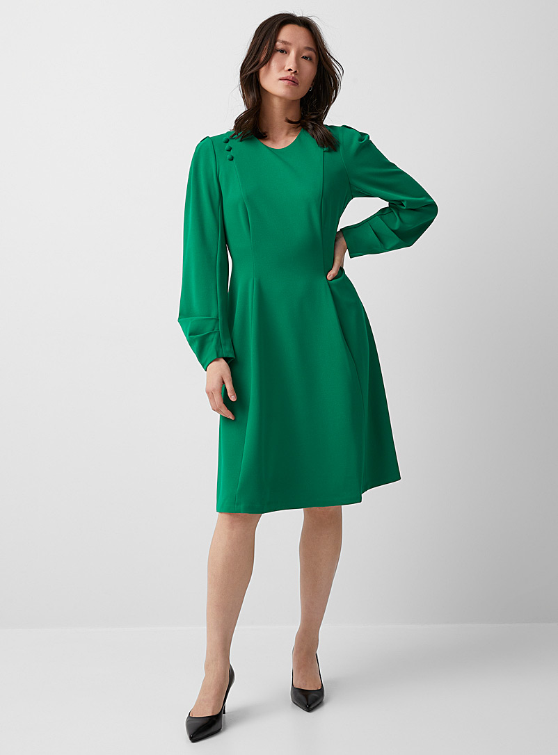 Puff-sleeve emerald dress | Calvin Klein | Shop Midi Dresses | Simons