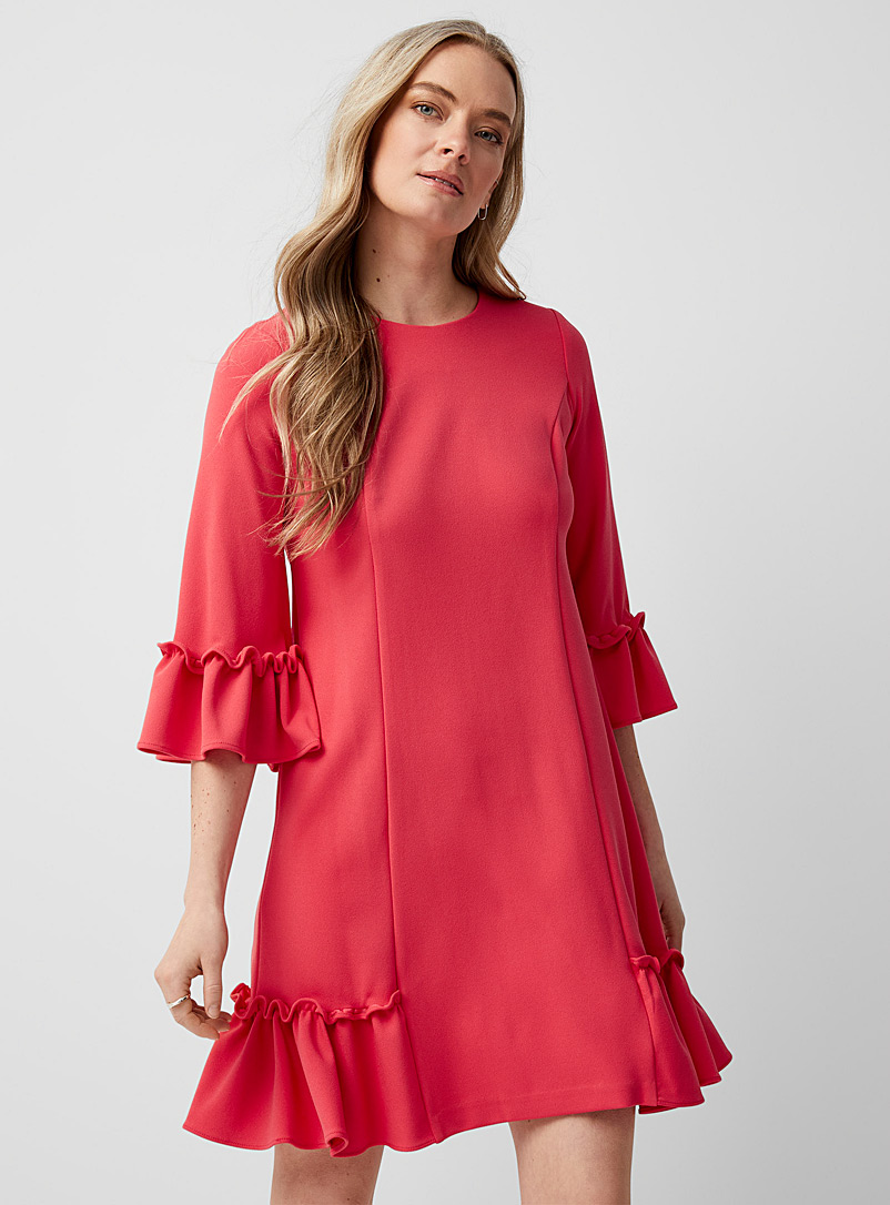 Ruffled coral pink dress | Calvin Klein | Women's Short Dresses | Simons