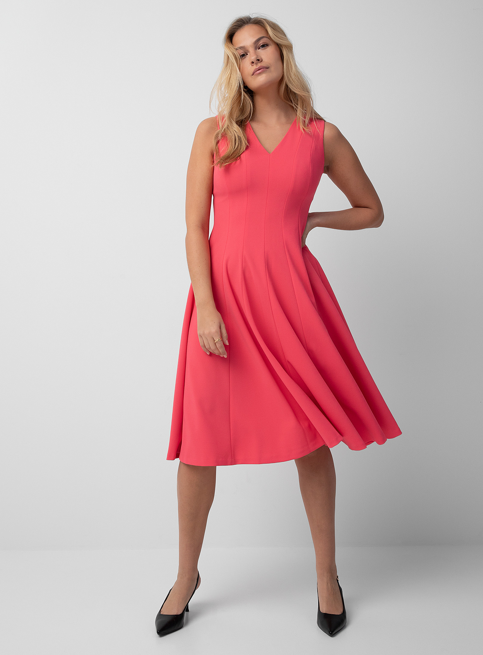 Calvin Klein Coral Fit-and-flare Dress In Pink