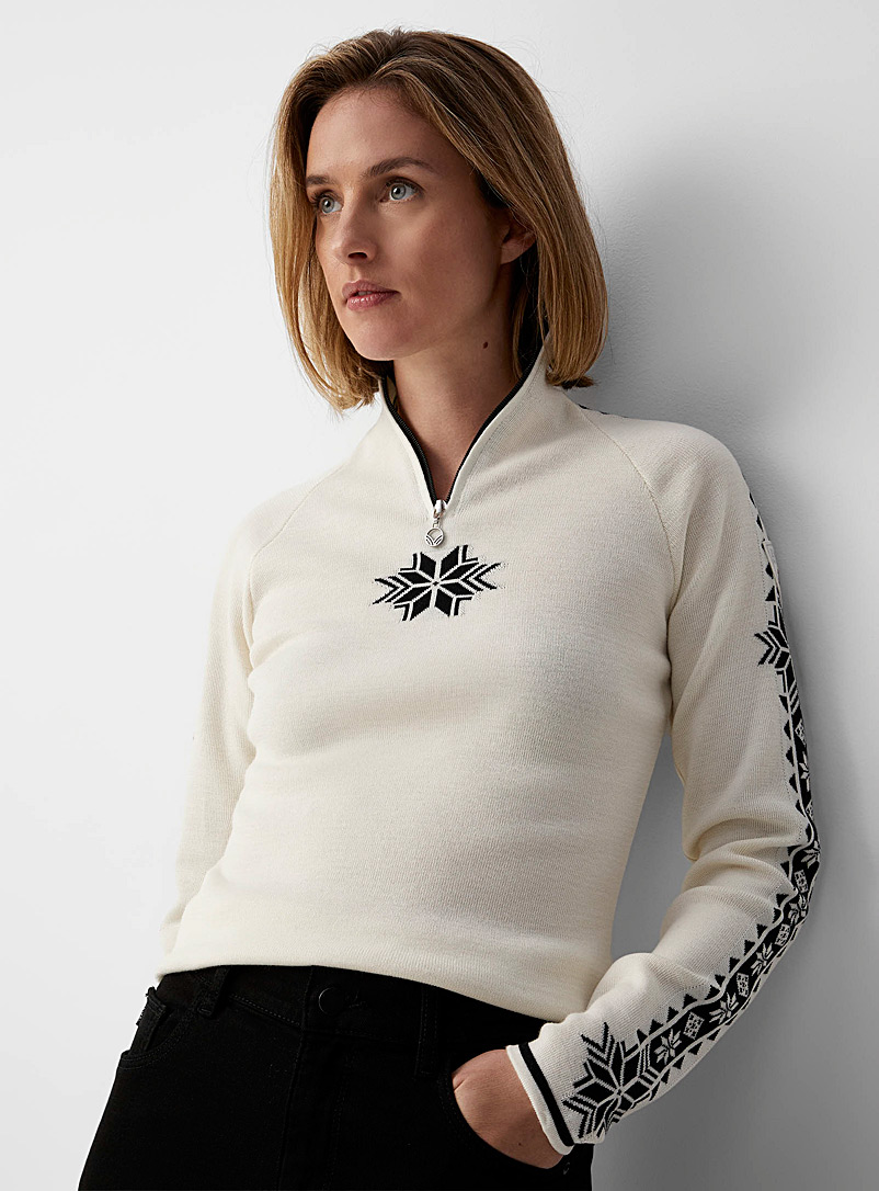 Dale of Norway Ivory White Geilo zipped collar merino sweater for women