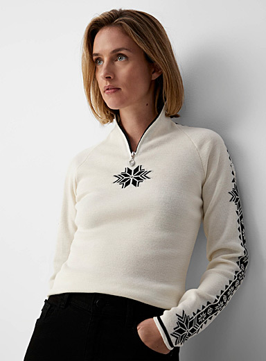 Pull Dale Of Norway En Pure Laine - Taille M - Motifs Géométriques Y2K - Couleur Blanc/bleu - Occasion Très Bon état