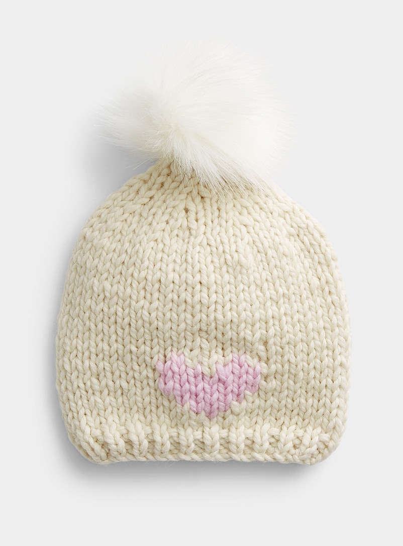 GOGO Ivory White Heart knit tuque for women