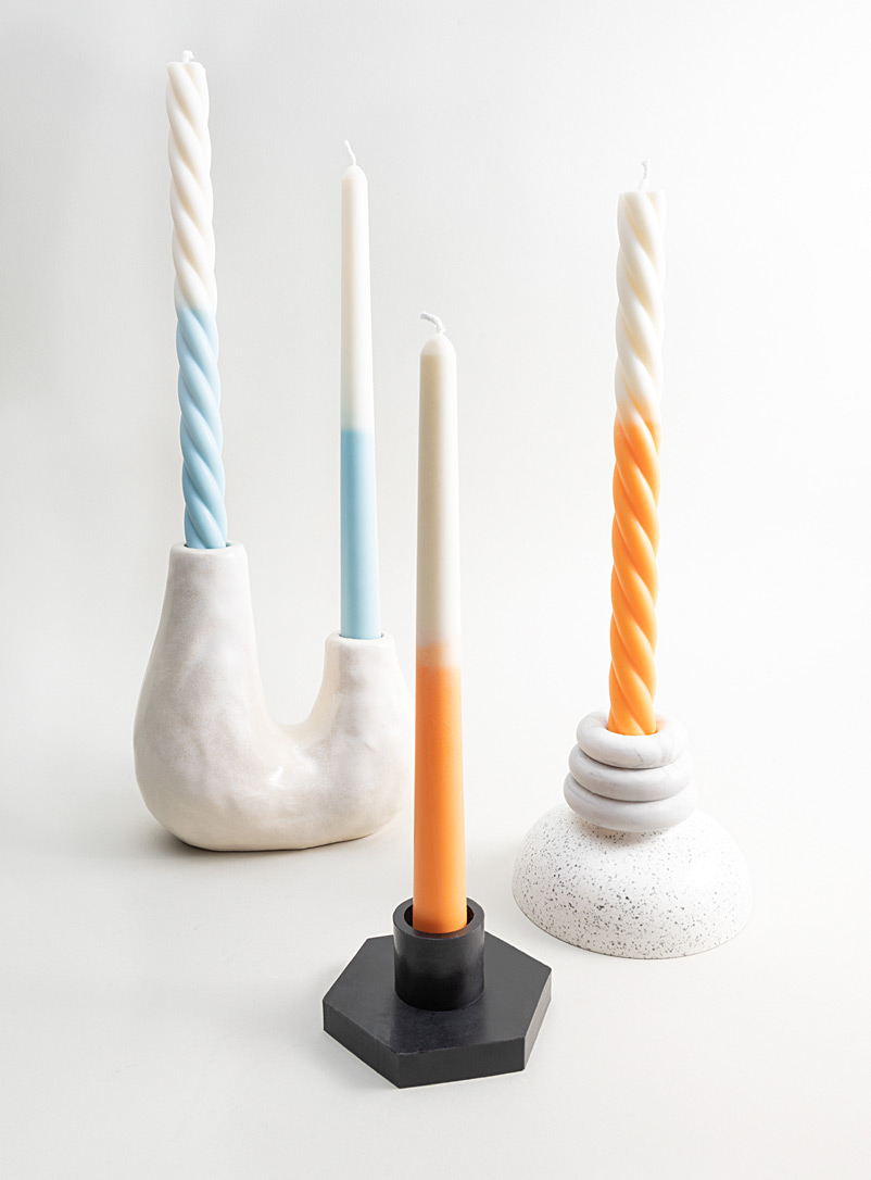 Flammèches: Le jeu de bougies filons et tourbillons bicolores Ensemble de 4 Bleu à motifs