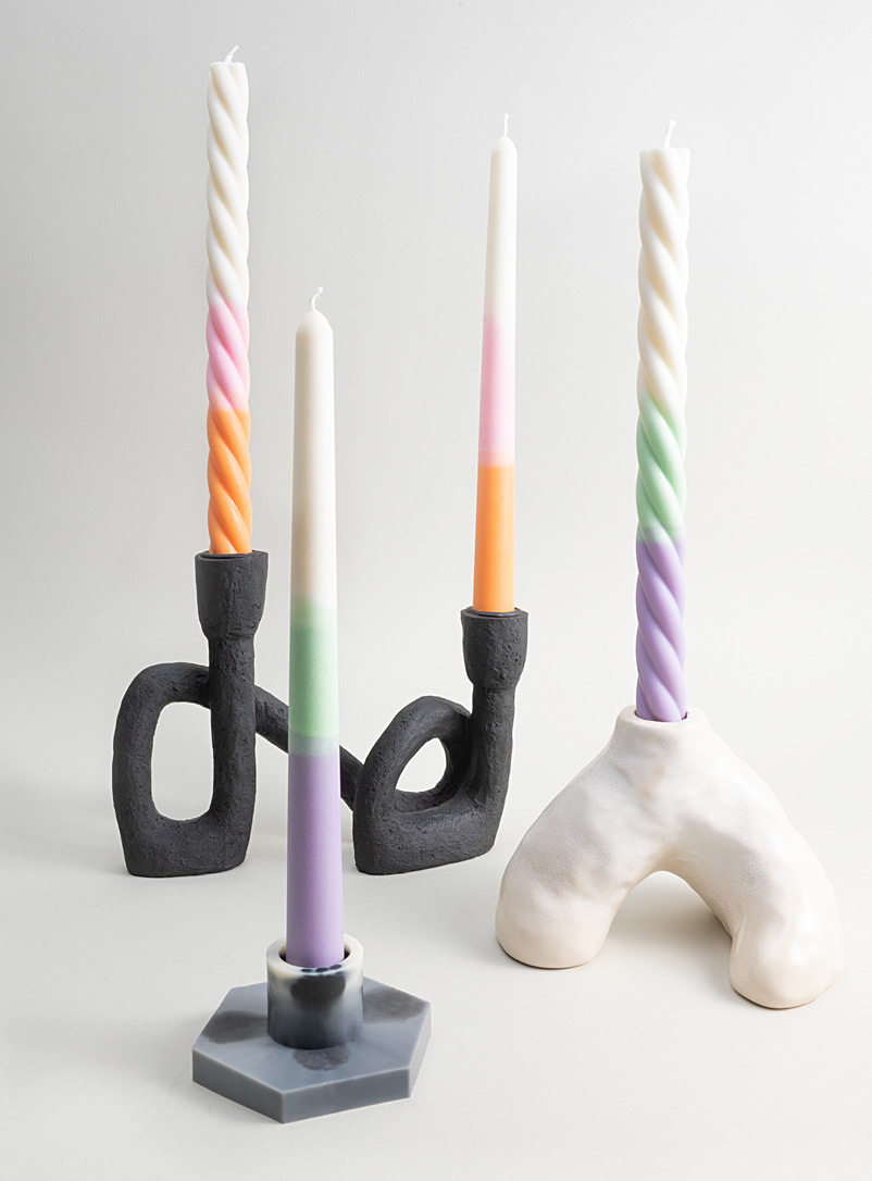 Flammèches Assorted Tricolour groove and swirl candle set Set of 4