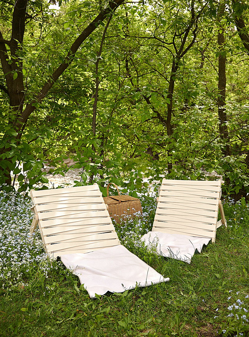 Lezher: La chaise longue portable en coton tressé Beige crème
