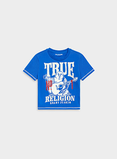 True Religion Royal/Sapphire Blue Rhinestoned logo buddha T-shirt for women