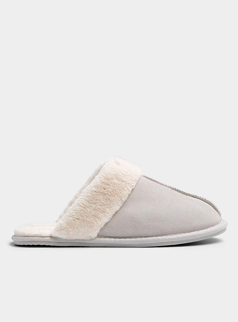 Miiyu Light Grey Suede mule slippers for women