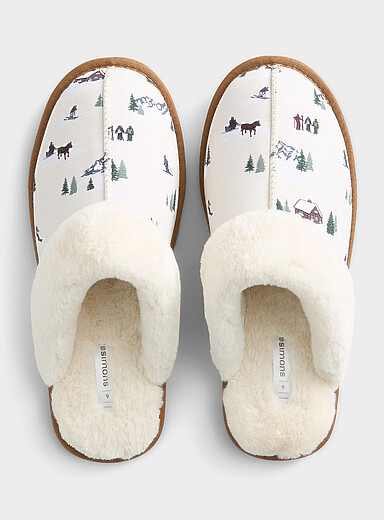 Miiyu Patterned white Winter pattern faux-fur trimmed mule slippers Women <b>Christmas Collection</b> for women