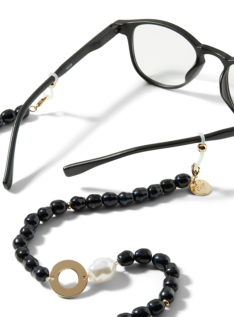 Simons Black Bead and pearl glasses chain for women