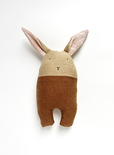 Pompon: Le hochet lapin mignon en lin recycl&eacute; Jaune dor&eacute;