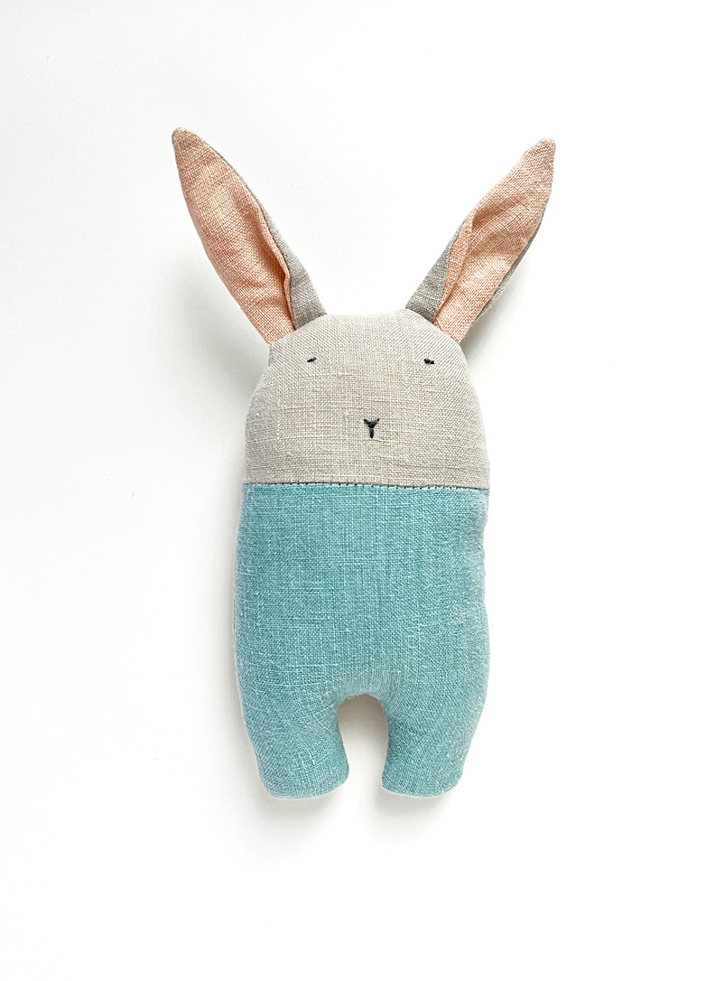 Pompon Blue Cute rabbit recycled linen rattle