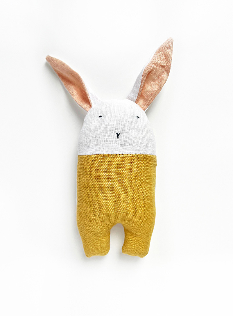 Pompon Golden Yellow Cute rabbit recycled linen rattle