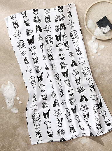 Drawn dogs tea towel