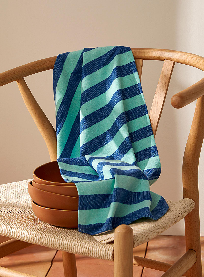Simons Maison Patterned Blue Heathered stripes recycled fibre tea towel
