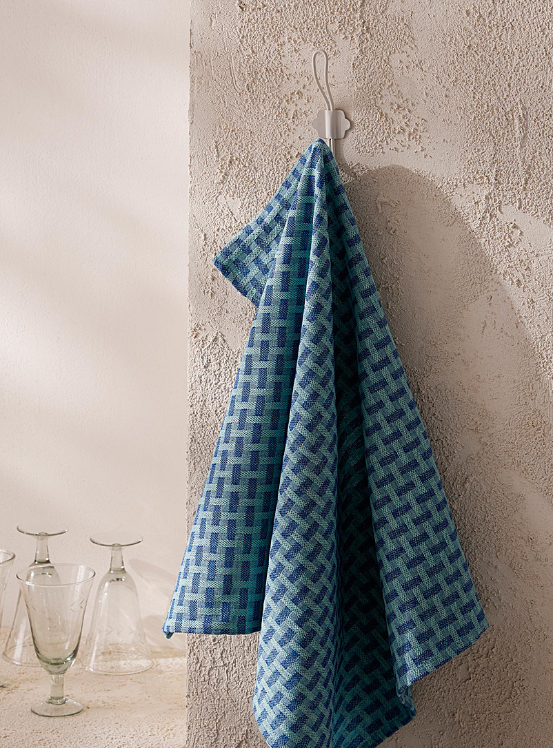 Simons Maison Blue Basketweave jacquard recycled fibre tea towel