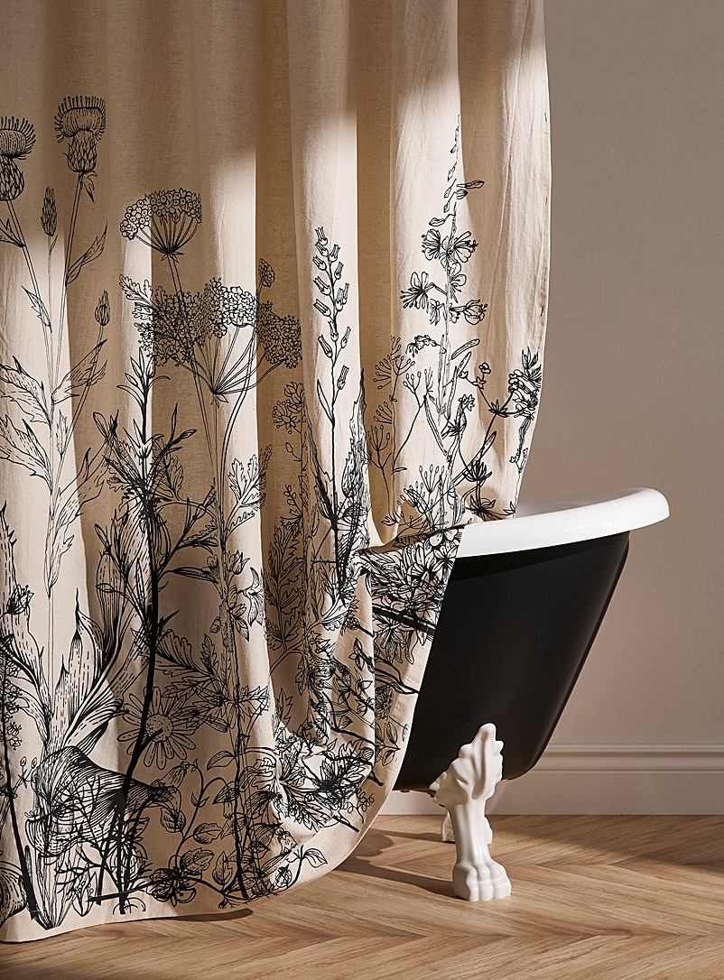 Simons Maison Patterned Ecru Contrasting flowers faux-linen shower curtain