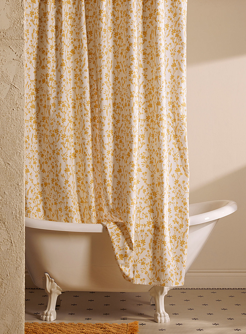 Simons Maison Patterned White Golden flowers recycled fibre shower curtain