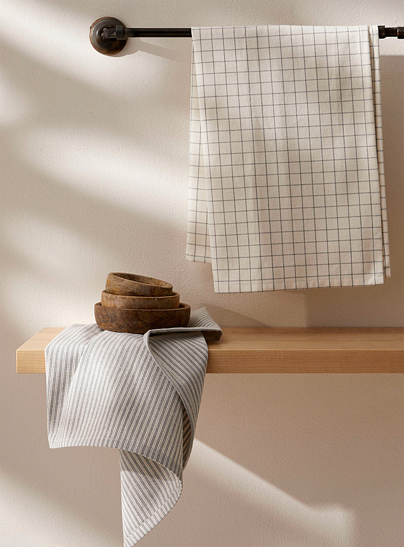 Simons Maison Grey Graphic motifs recycled fibre tea towels Set of 2
