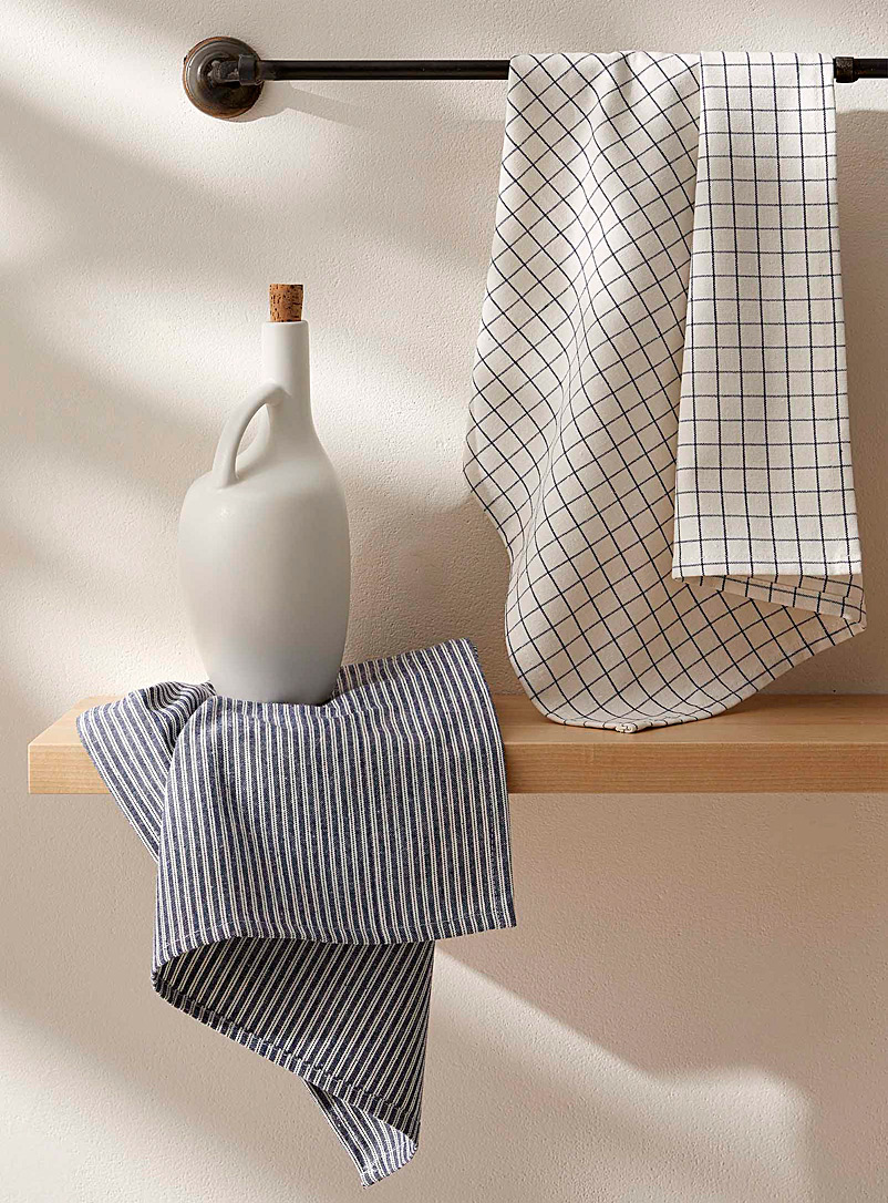 Simons Maison: Les linges à vaisselle fibres recyclées motifs graphiques Ensemble de 2 Bleu foncé - Indigo