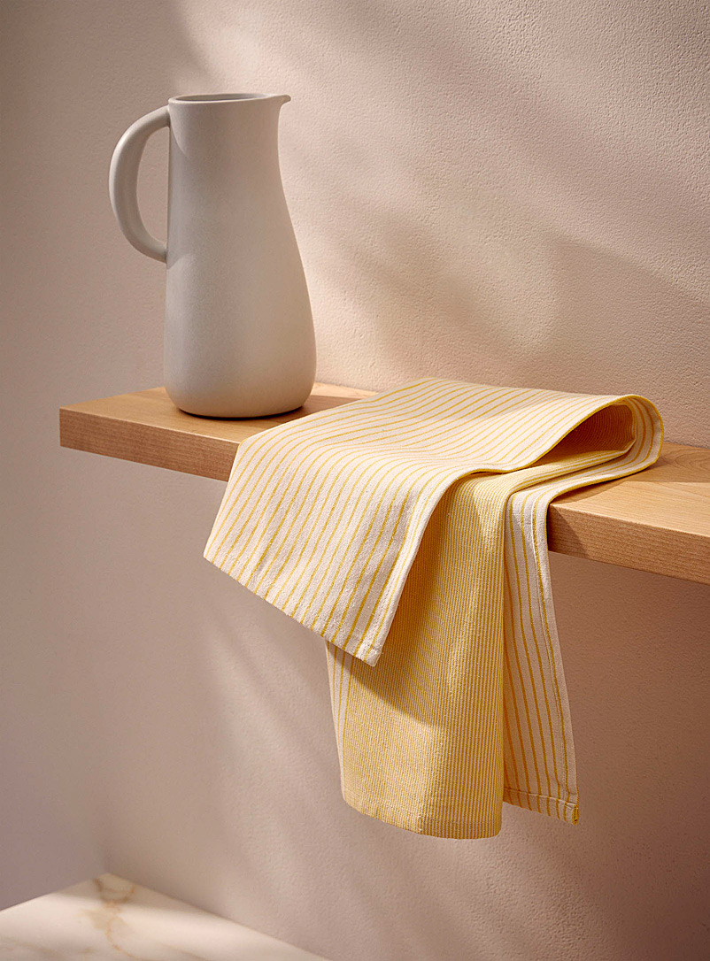 Simons Maison Dark Yellow Contrasting stripes recycled fibre tea towel