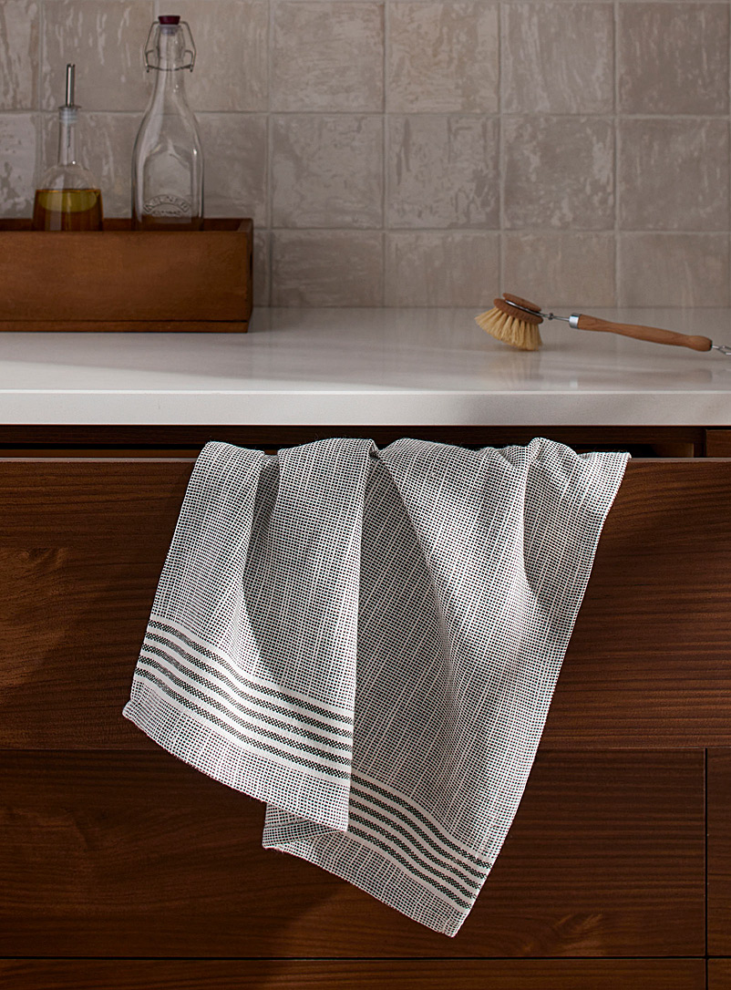 Simons Maison Grey Grey stripes recycled fibre tea towel