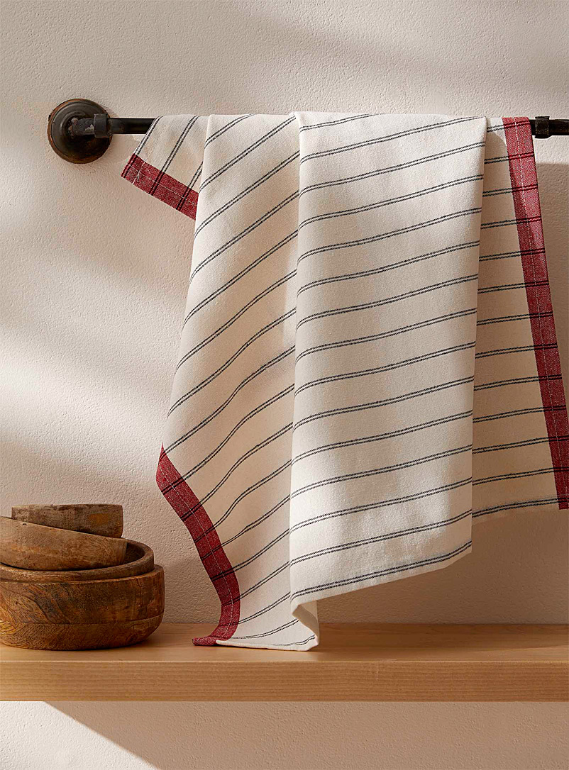 Simons Maison Red Stripe contrasting border recycled fibre tea towel