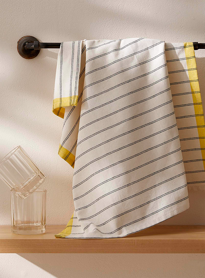 Simons Maison Dark Yellow Stripe contrasting border recycled fibre tea towel