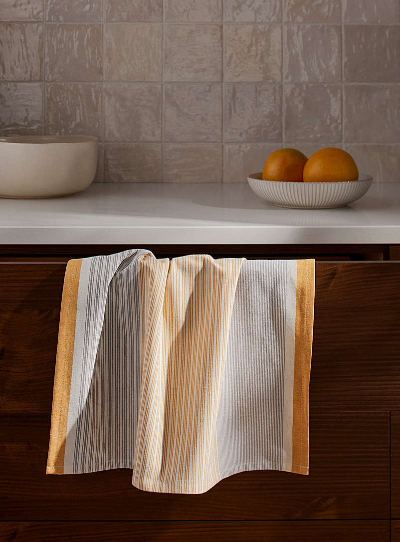 Simons Maison Patterned Ecru Block stripes recycled fibre tea towel