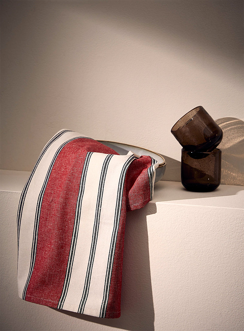 Simons Maison Red Retro stripe recycled fibre tea towel