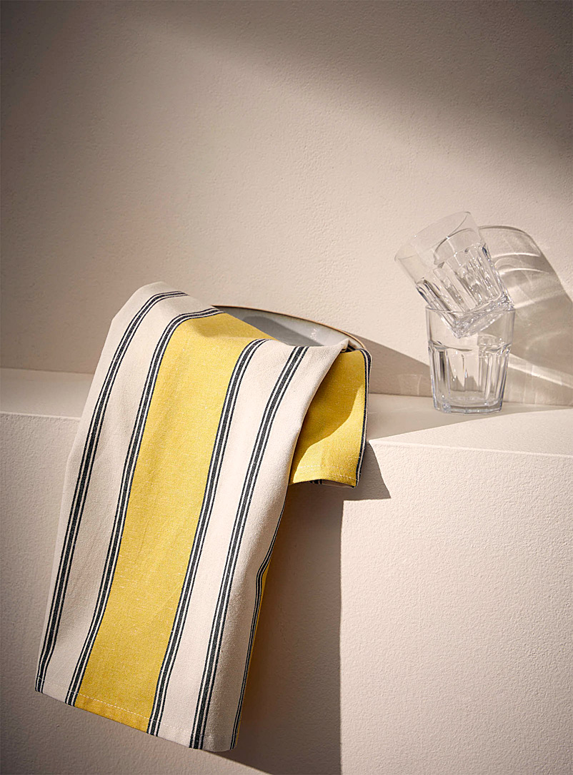 Simons Maison Dark Yellow Retro stripe recycled fibre tea towel