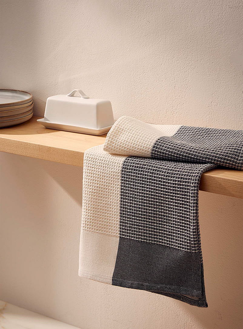 Simons Maison Grey Colour blocks recycled fibre tea towel