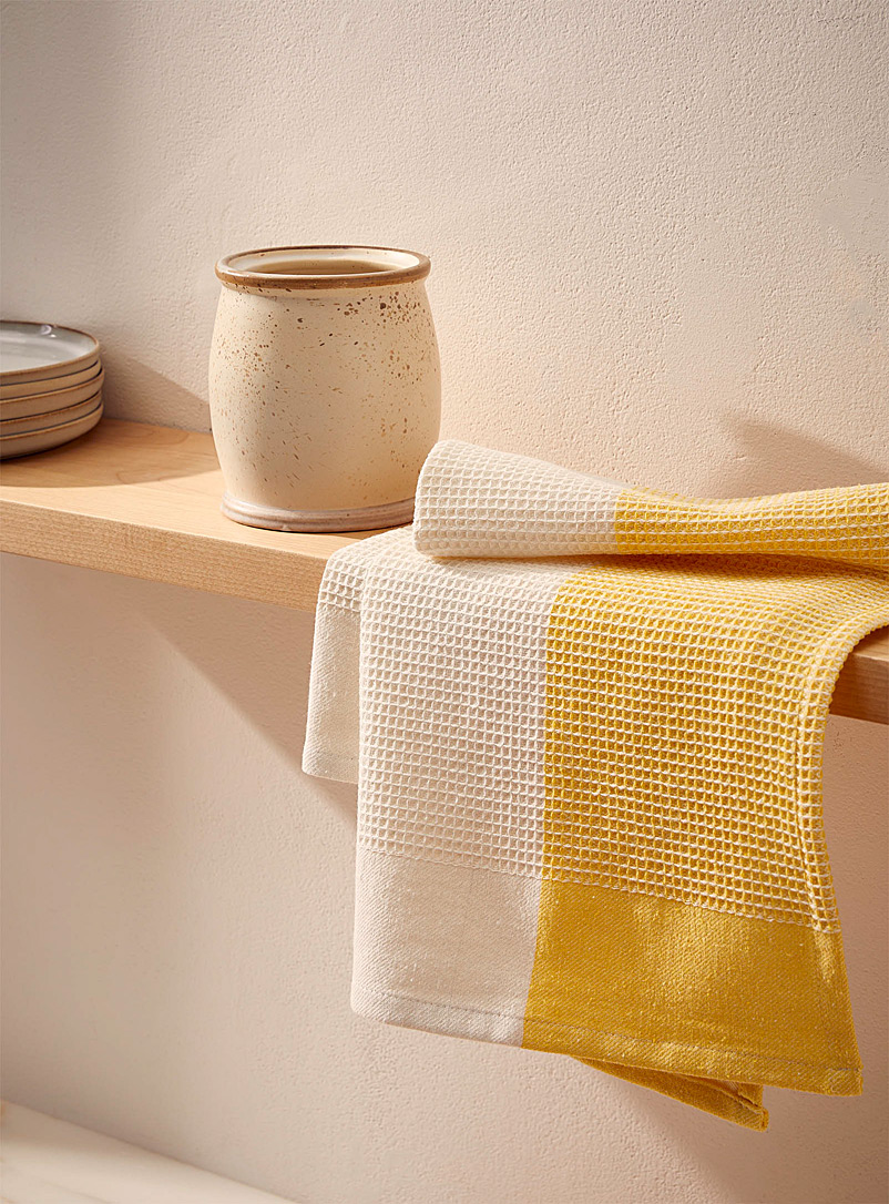 Simons Maison Golden Yellow Colour blocks recycled fibre tea towel