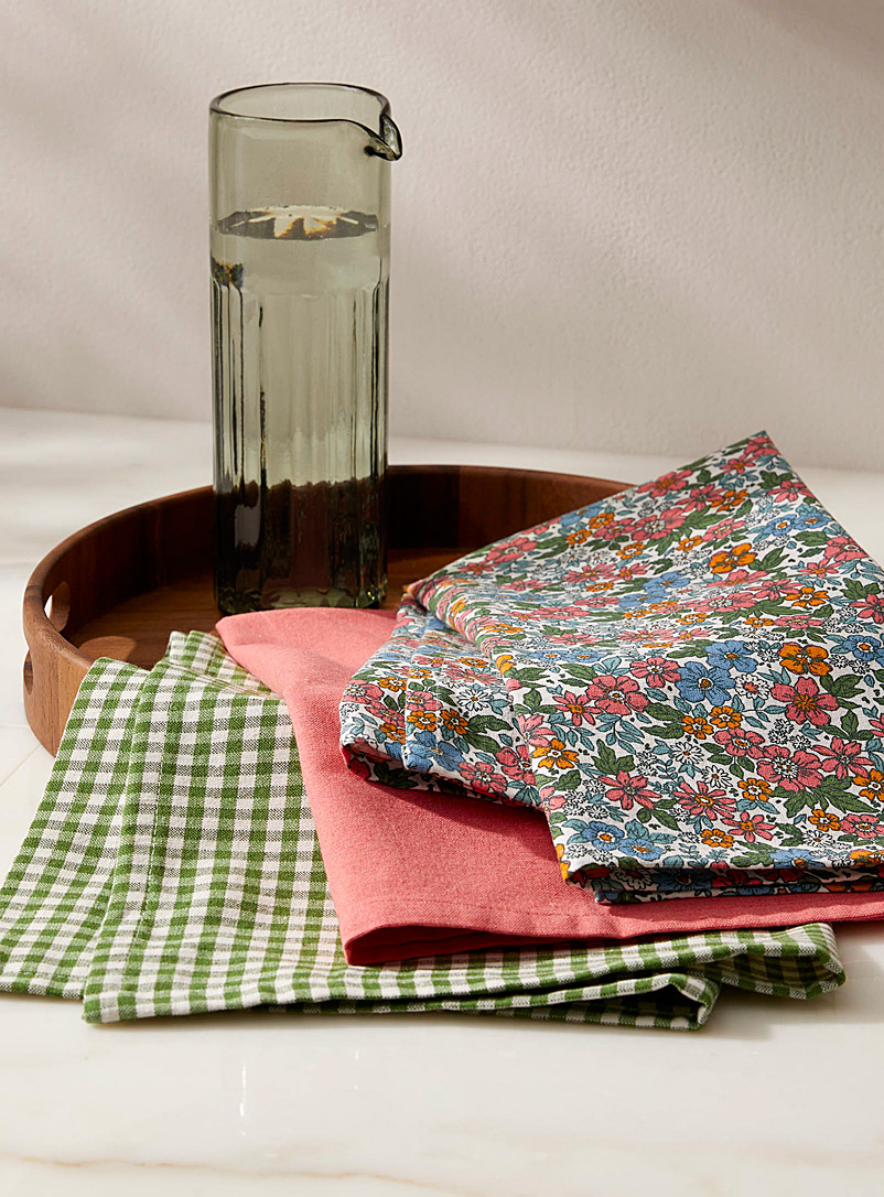 Simons Maison: Les linges à vaisselle fibres recyclées fleurs et carreaux Ensemble de 3 Blanc à motifs