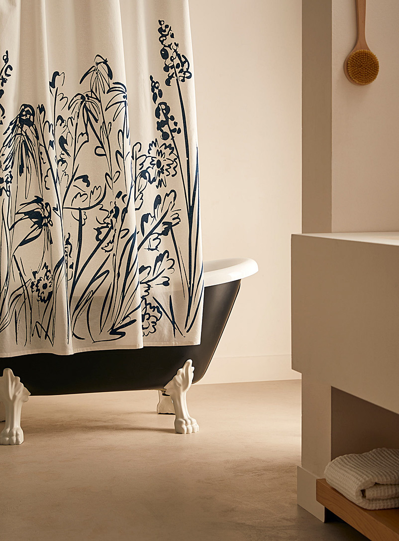 Simons Maison: Le rideau de douche coton recyclé fleurs abstraites Blanc à motifs