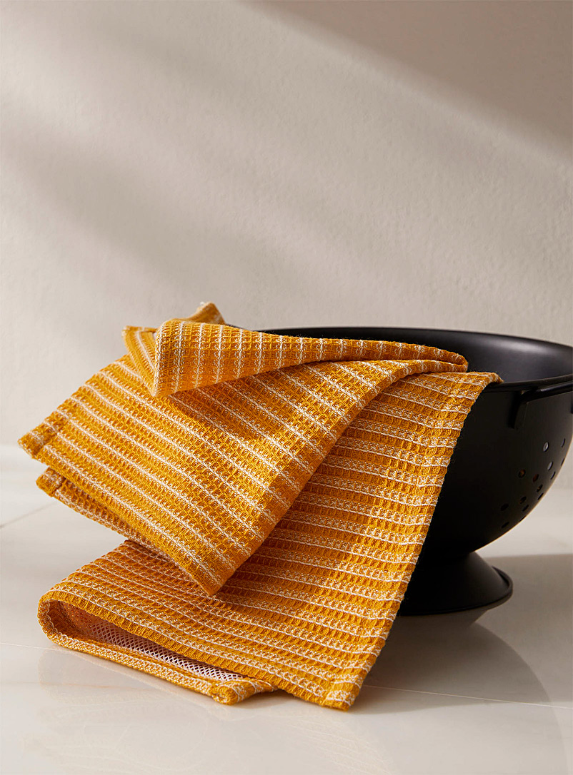 Simons Maison Golden Yellow Yellow striped recycled fibre dishcloths Set of 2
