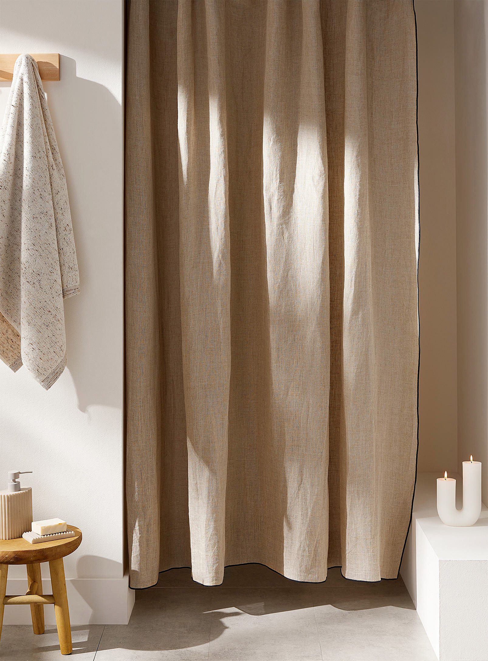 Simons Maison - Contrasting trim pure linen shower curtain