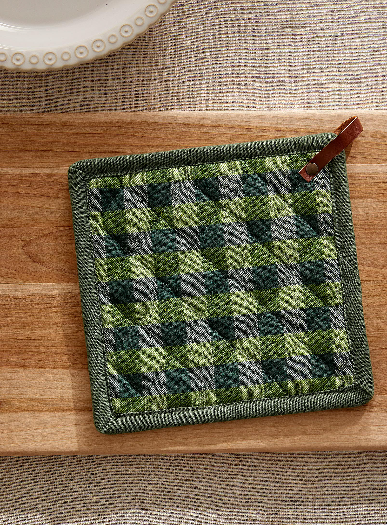 Simons Maison Gingham Checkers Recycled Fibre Potholder In Green