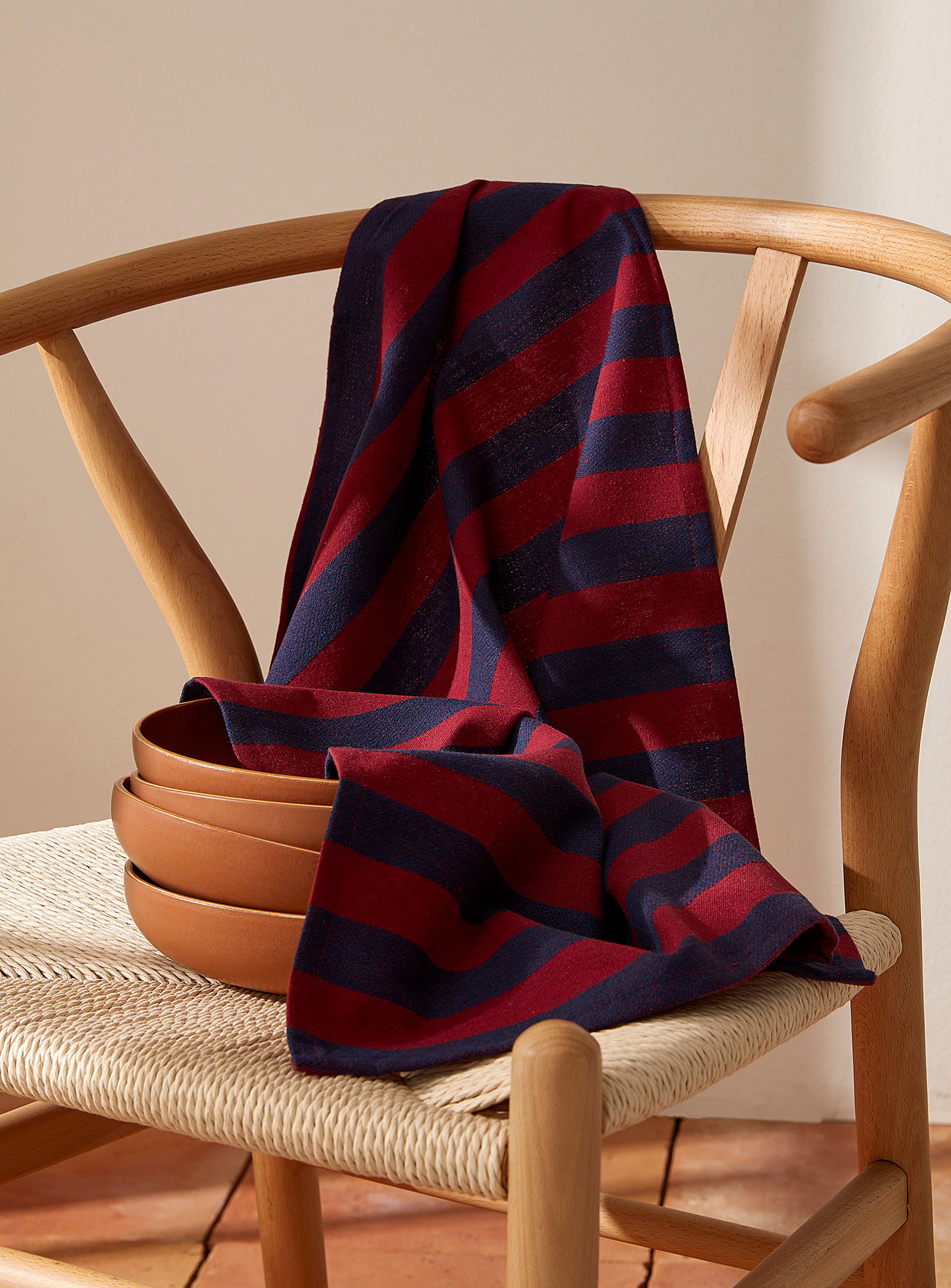 Simons Maison Heathered Stripes Recycled Fibre Tea Towel In Red