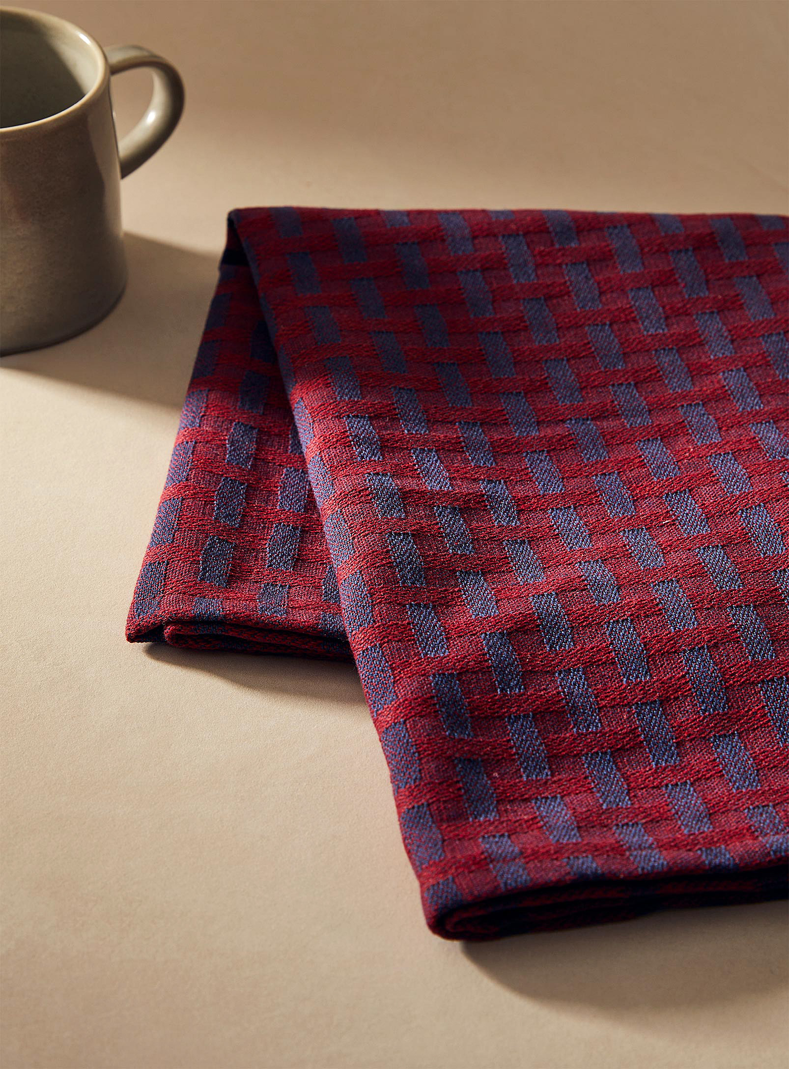 Simons Maison Basketweave Jacquard Recycled Fibre Tea Towel In Red