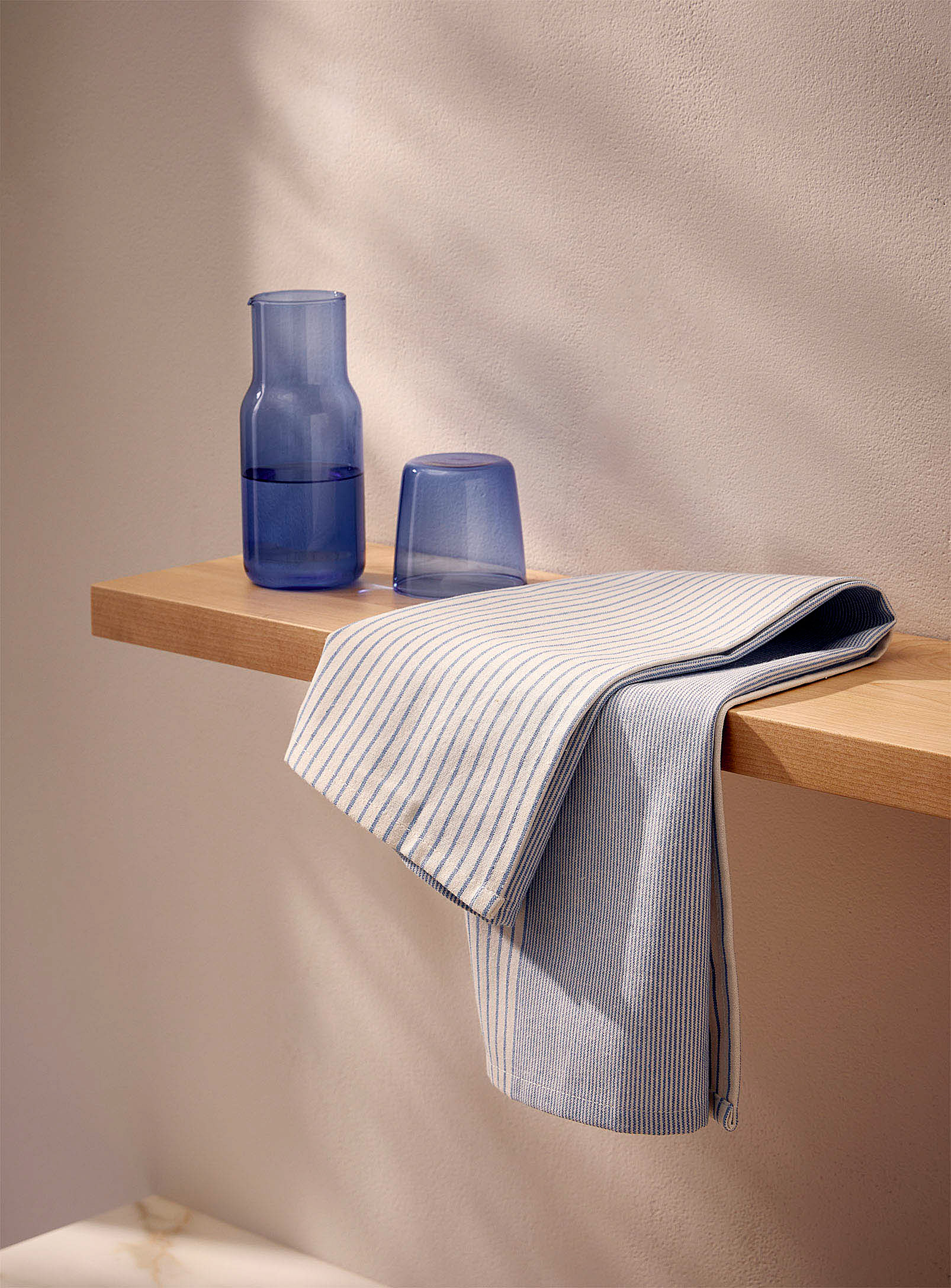 Simons Maison Contrasting Stripes Recycled Fibre Tea Towel In Dark Blue