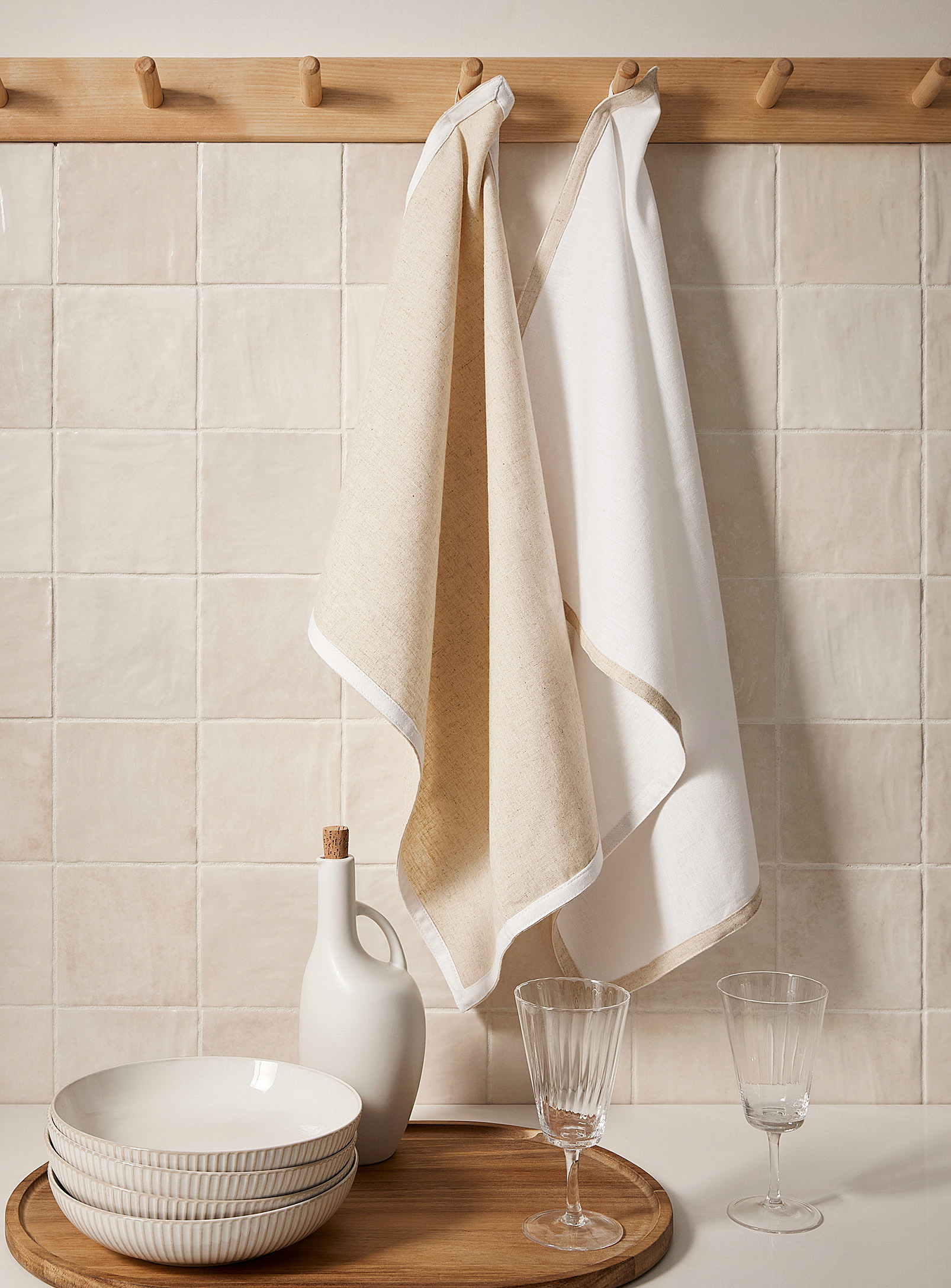 Simons Maison Contrasting Trim Linen And Cotton Tea Towels Set Of 2 In Multi