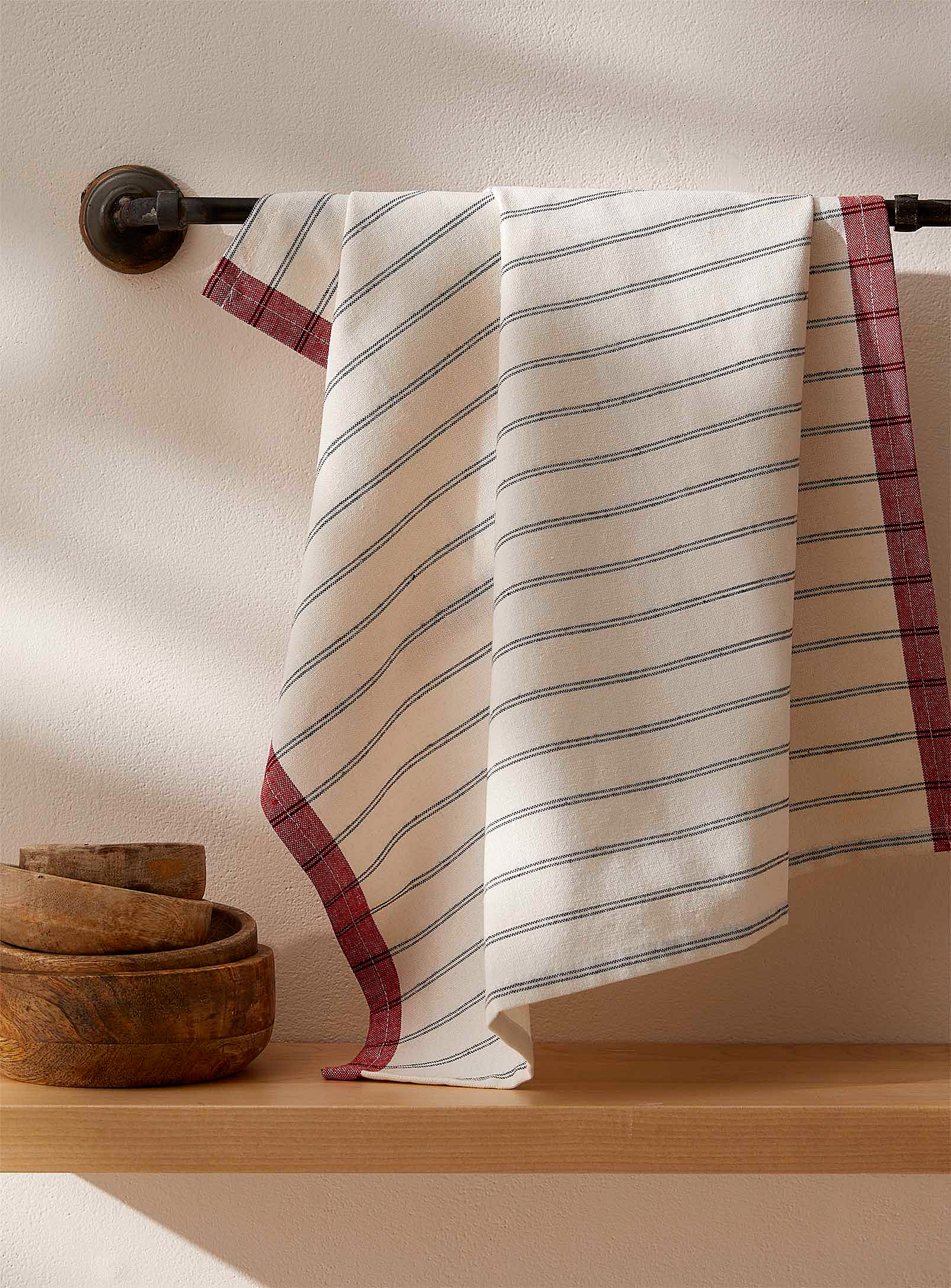 Simons Maison Stripe Contrasting Border Recycled Fibre Tea Towel In Red