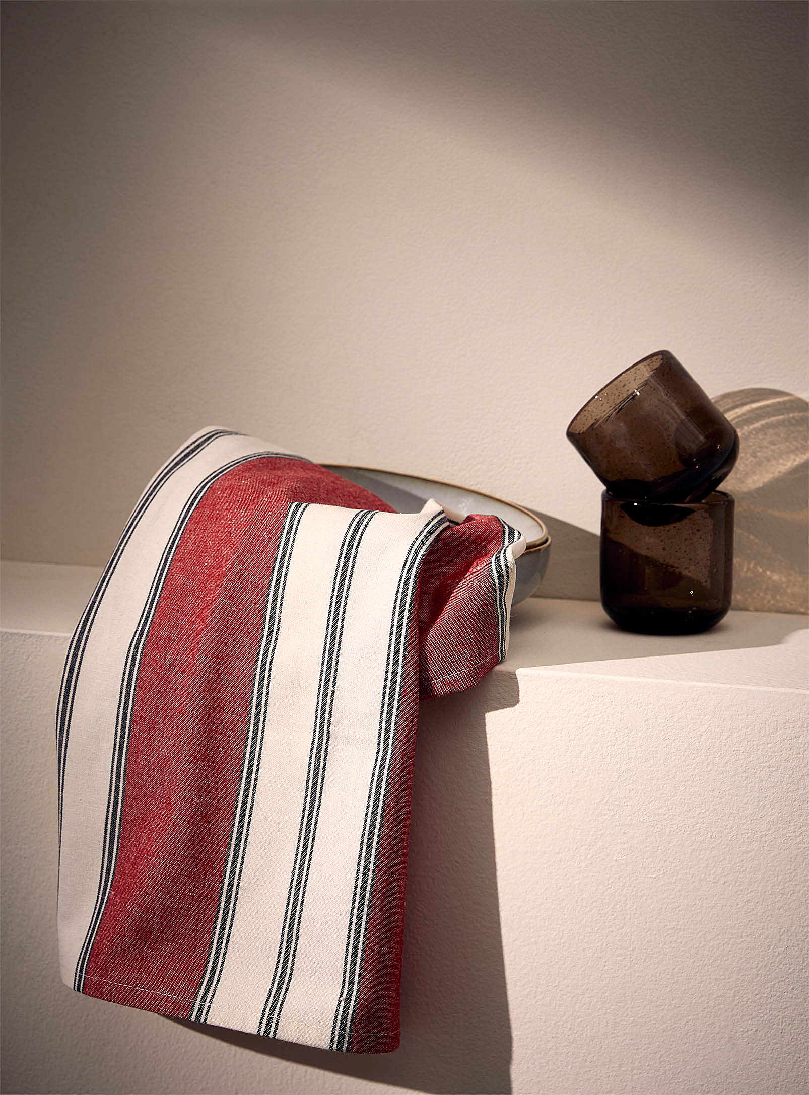 Simons Maison Retro Stripe Recycled Fibre Tea Towel In Red