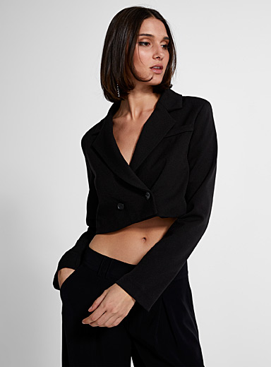 Icône Black Double-breasted cropped blazer for women