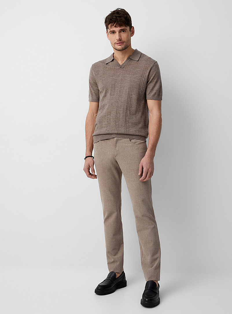 Alberto Light Brown Chambray-like sand stretch pant for men