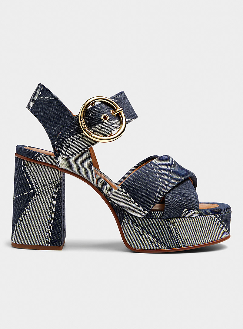 See by Chloé Blue Joel denim heeled platform sandals Women for women