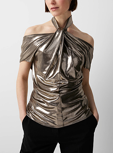 UNTTLD Silver Nudo metallized top for women