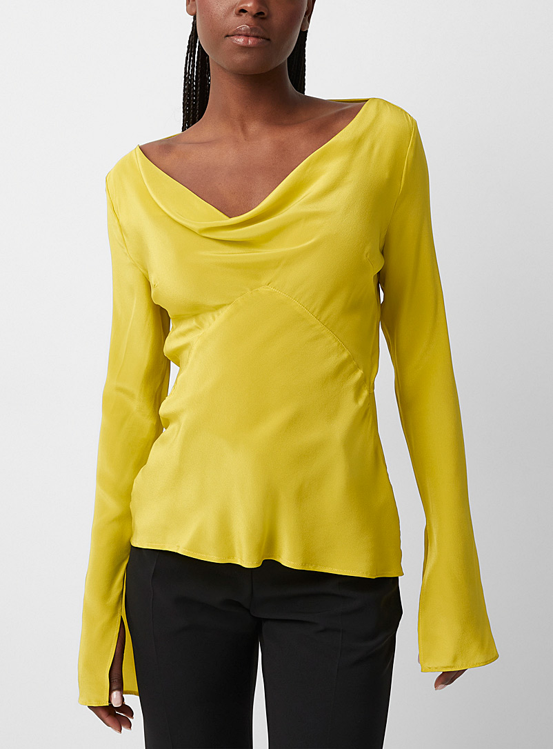 Mance Medium Yellow Portia pure silk top for women
