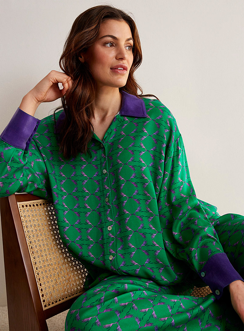 Deeba Patterned Green Shiloh lounge shirt for women