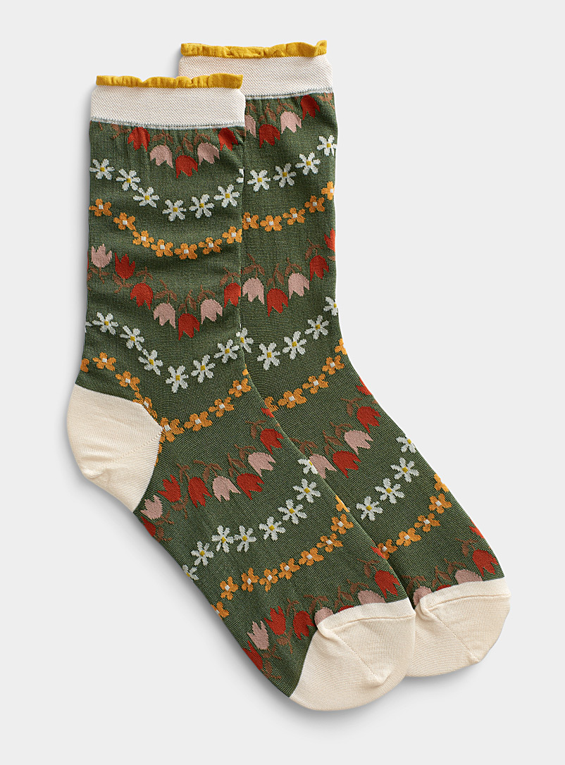 Hansel from Basel Patterned Green Floral garland sock for women